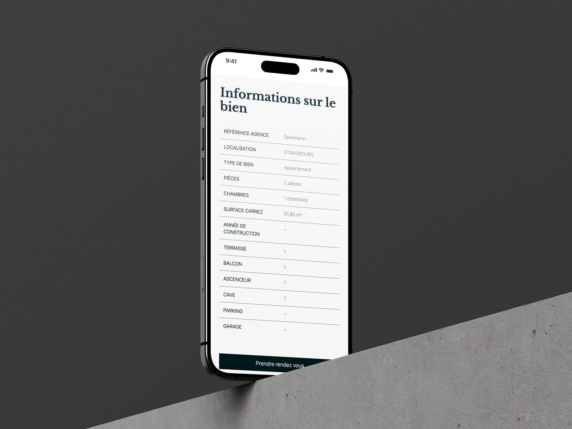 Mockup iPhone Immobilière des XV - Produit détail